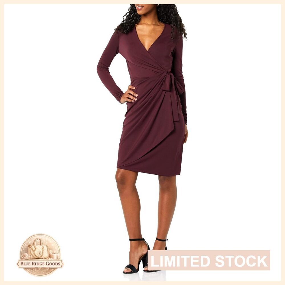 Long Sleeve Classic Wrap Dress Elegant Chic Figure Flattering Matte Jersey